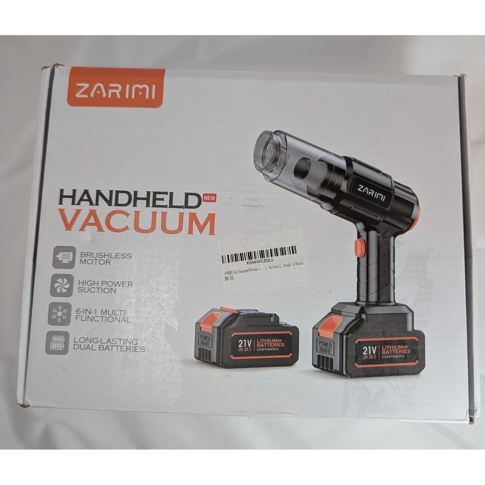 ZARIMI Handheld Vacuum Cordless 21V Brushless Motor 6-in-1 Car Vacuum Kit Black